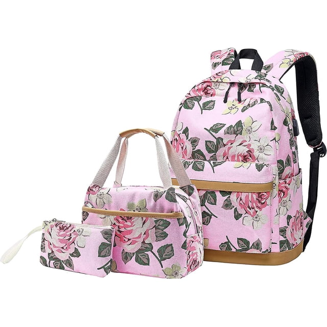Mochila escolar para niñas, bolsa para el almuerzo, estuche para lápices, 3 en 1, 11 Feliz Sencillez