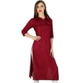 thumbnail image 1 of Bimba Femme Bordeaux Col Kurta Kurti Manches 3/4 Blouse Ethnique Formelle Indienne, 1 of 9