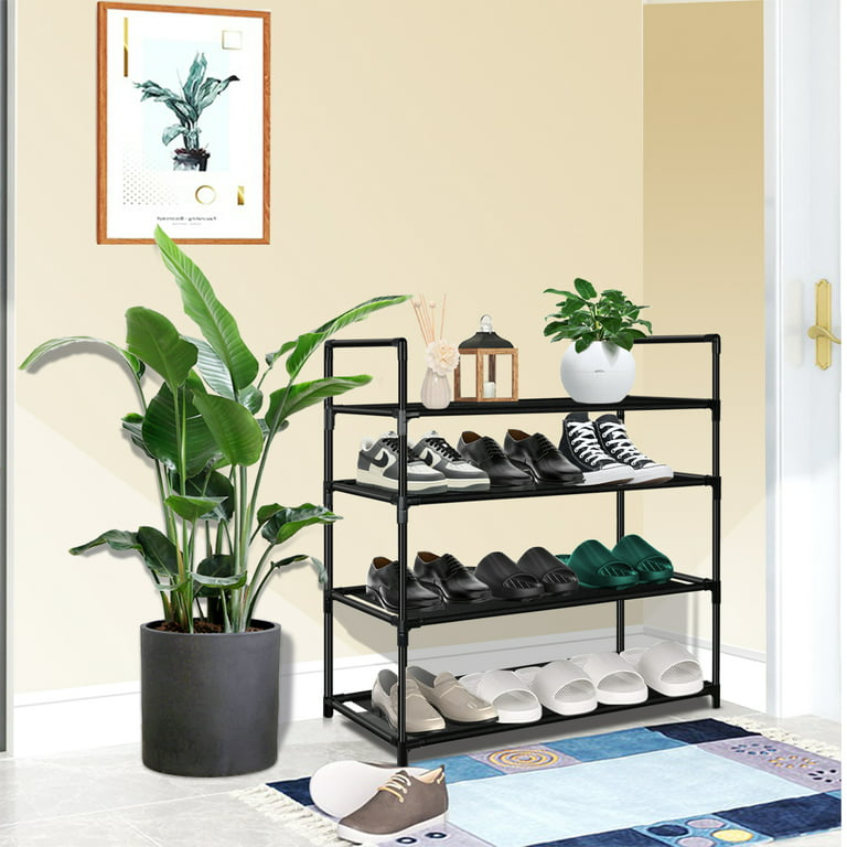 Collections Etc Black 4-Tier Metal Shoe Rack is Perfect Inside a