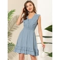 thumbnail image 2 of Vestido sin mangas con volantes y ribete de encaje con cuello en V para mujer Azul polvoriento XS, 2 of 6