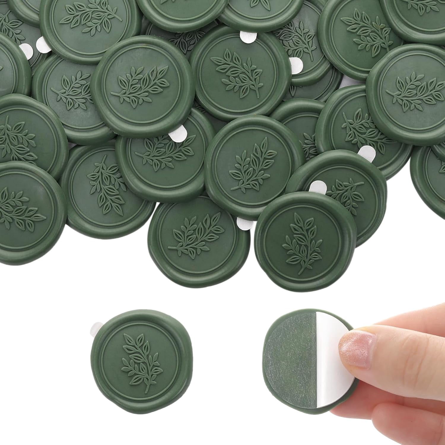 Eucalyptus Wax Seal Stickers - 50 PCs Self Adhesive Wax Seals for Wedding Invitations Envelopes Olive Green Sticker for Gift Wrapping Letter Party Christmas Birthday Baby Shower
