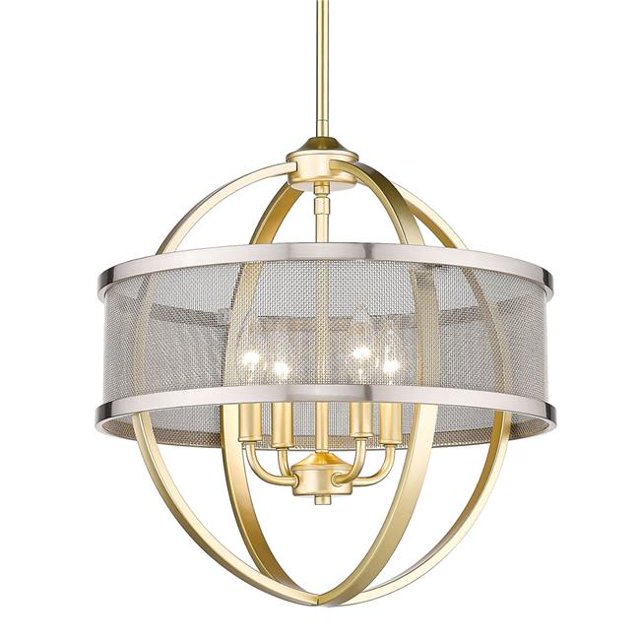 Golden Lighting 3167-4P OG-PW Colson 4 Light Pendant with Pewter Shade, Olympic Gold