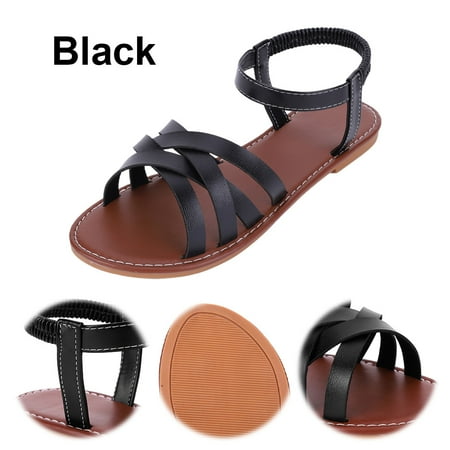 

SUNHUFA Comfortable Flat Sandals Open Toe Summer Beach Sandals for Women (Black 38)