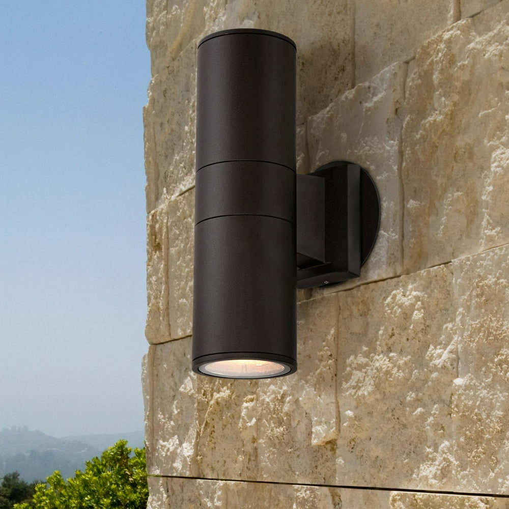 Possini Euro Design Modern Outdoor Wall Light Fixture Black 11 3/4" Cylinder Up Down Exterior
