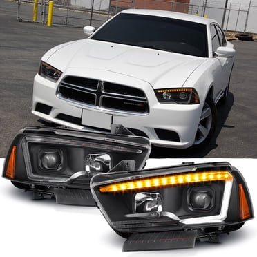 Spec-D Tuning Black LED Tube Projector Headlights – Fits 2011-2014 Dodge Charger, Halogen, H1 Bulbs Included