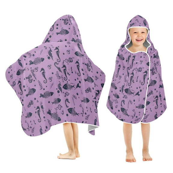 joogoo Seahorse Fish Bone Pattern Kids Hooded Beach Towel Baby Bath Towel 23.5"x50"