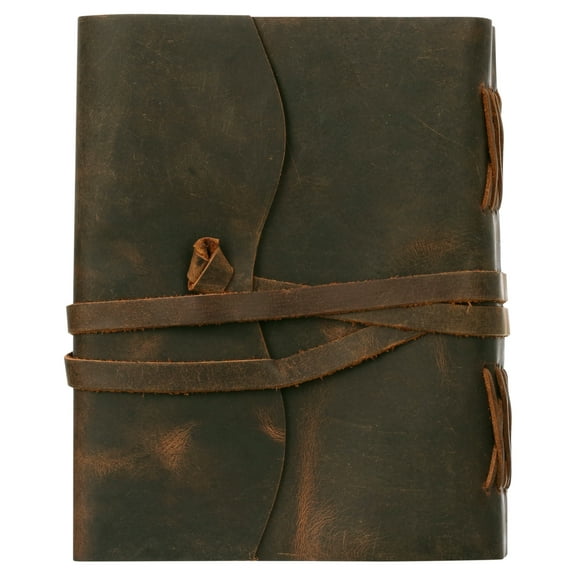 Genuine Leather Journal Notebook, Unlined 120 Pages, Handmade Leather Bound Daily Sketch Note Pad (8" x 6")