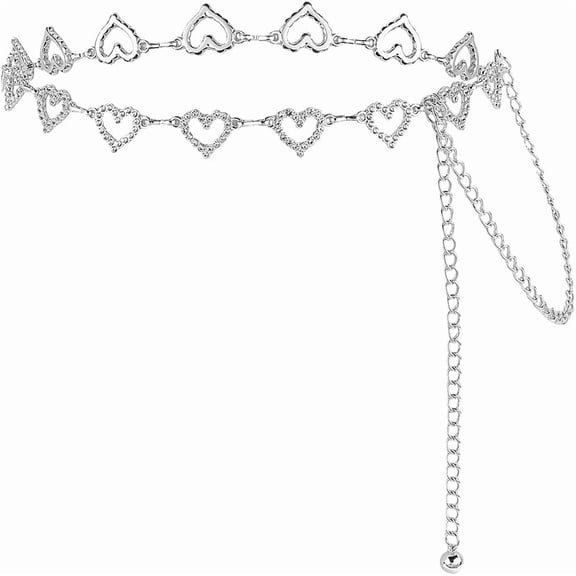 1Pc Alloy Crystal Rhinestone Heart Link Waist Belts Chains Platinum 612mm