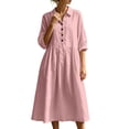 thumbnail image 6 of Bxsruta Womens Midi Dress Casual Button Down Shirt Dress 3/4 Sleeve Collared Flowy Dresses, 6 of 7