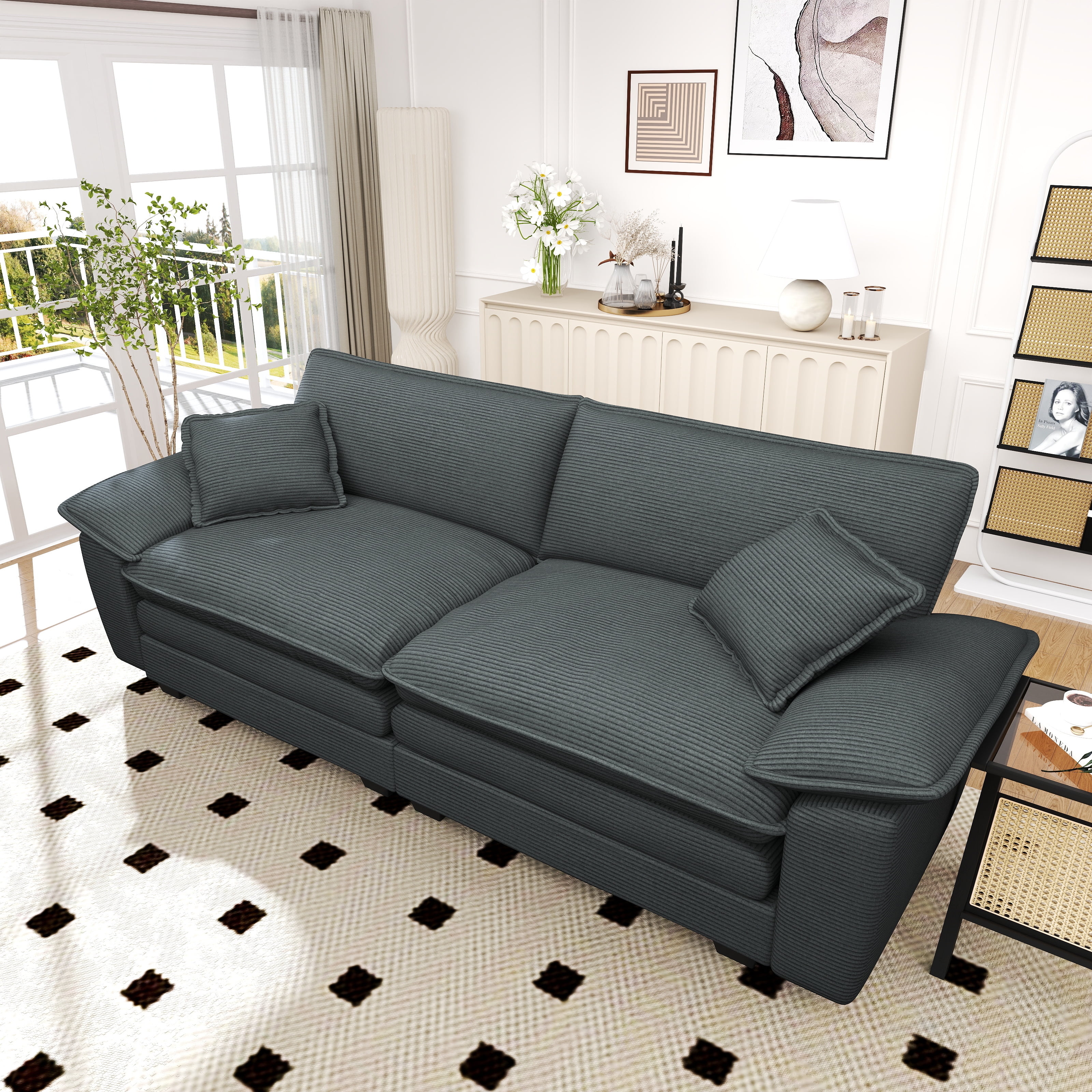 Lunale 80.5" Oversized 2 Seater Corduroy Sofa, Deep Seat Sleeper Cloud Couch for Living Room, Gray