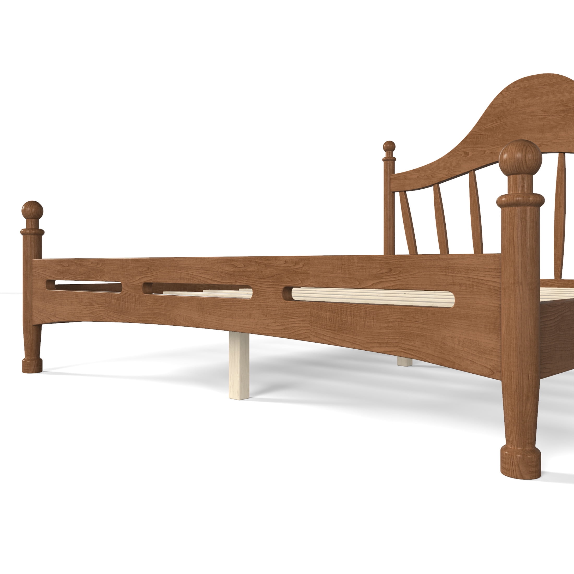 GDF Studio Queen Size Platform Bed with Curved Headboard, Solid Pine Frame, Slatted Support, Antique Brown