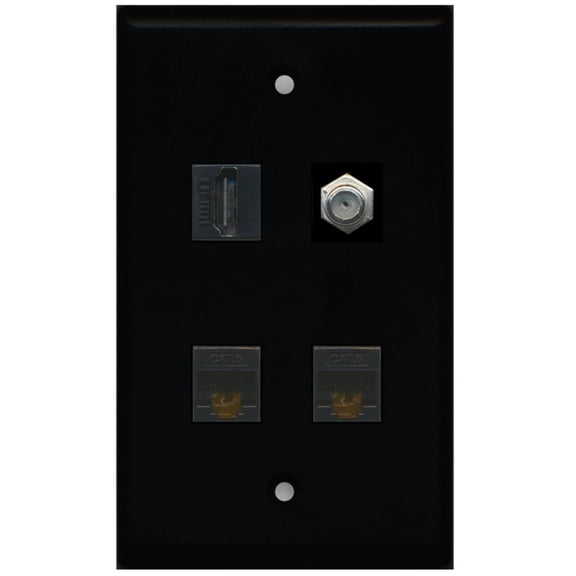 Ultra Spec Cables 1 Port HDMI Coax 2 Cat6 Ethernet Wall Plate Solid Black