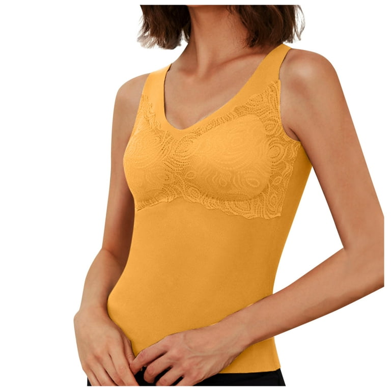 MRULIC intimates for women Women's Traceless Thermal Vest Plus Fleece Large  Size Underwear Wear Bra With Breast Padding Bra Yellow + XL 