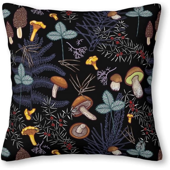 Dark Wild Forest Mushrooms Velvet Throw Pillow Covers Sofa Pillowcase Car Square Throw Pillowcases Home Decoration 18x18Inch, White 6 (LTT6666)