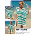 thumbnail image 6 of Xuanfei Women V Neck Stripe Contrast Color Hollow Out Short Sleeve Cover Up, 6 of 7