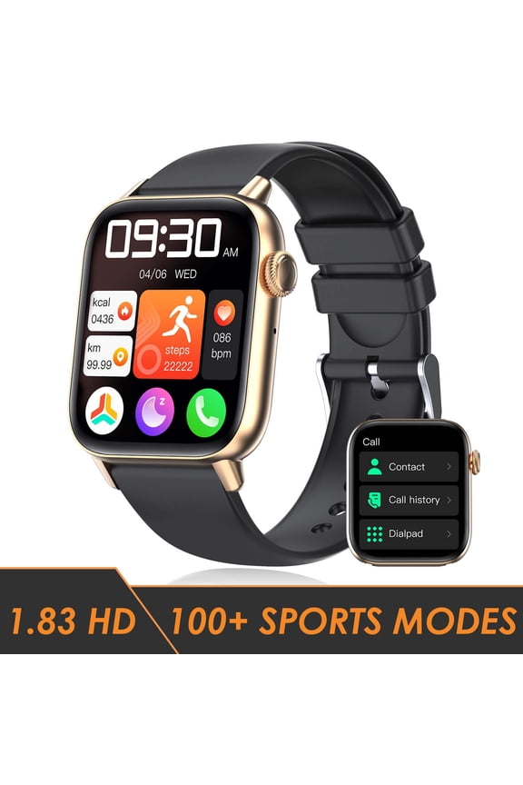 QS08P Smart Watch for Men with Call (Make/Answer) 1.83" HD Fitness Tracker Watch 100+ Sports Modes Smartwatch Compatible with iPhone Samsung Android