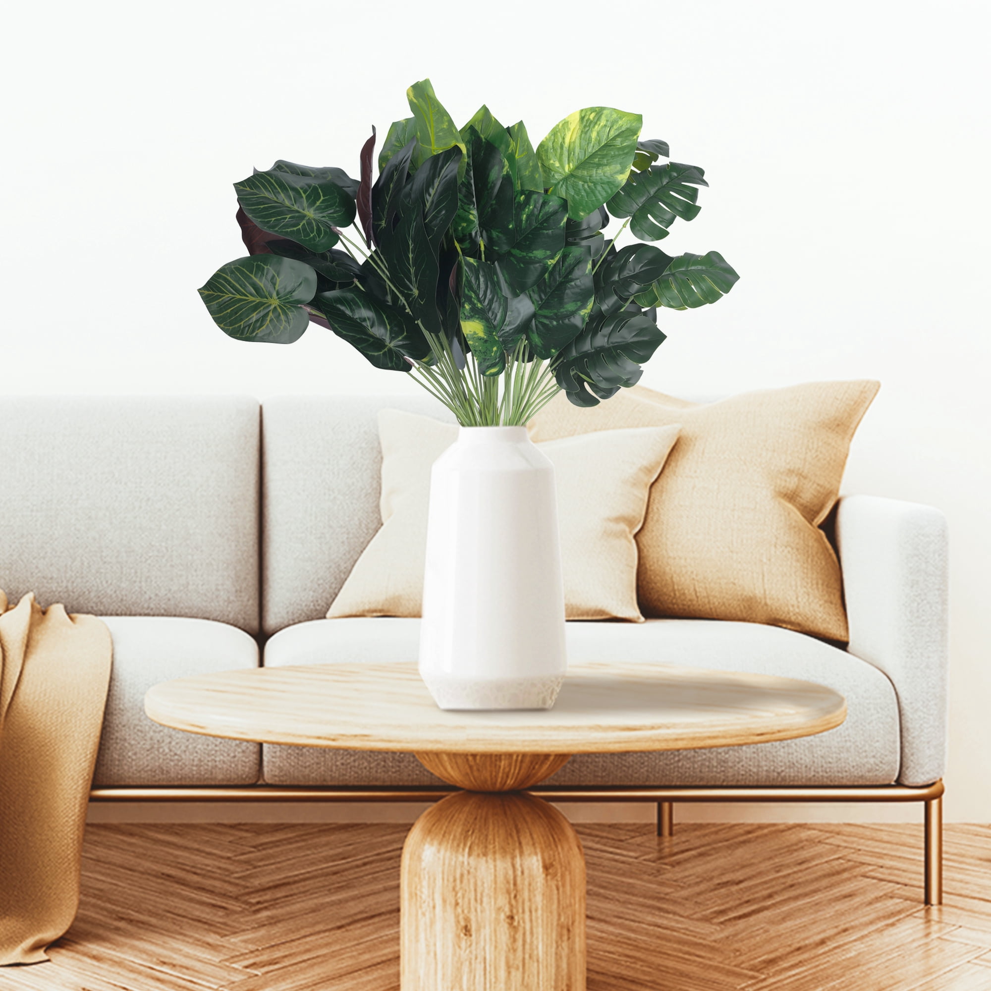 Unique Bargains Artificial Stems Leaves Faux Greenery Plants for Home Decor Green Leaves
