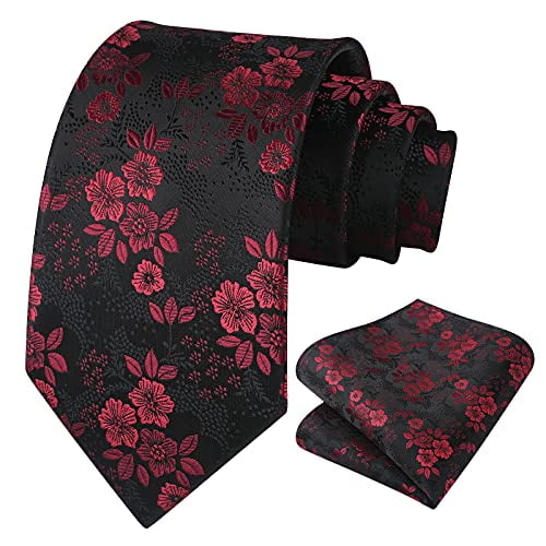BIYINI Mens Tie Floral Paisley Necktie and Pocket Square Set for Wedding Party