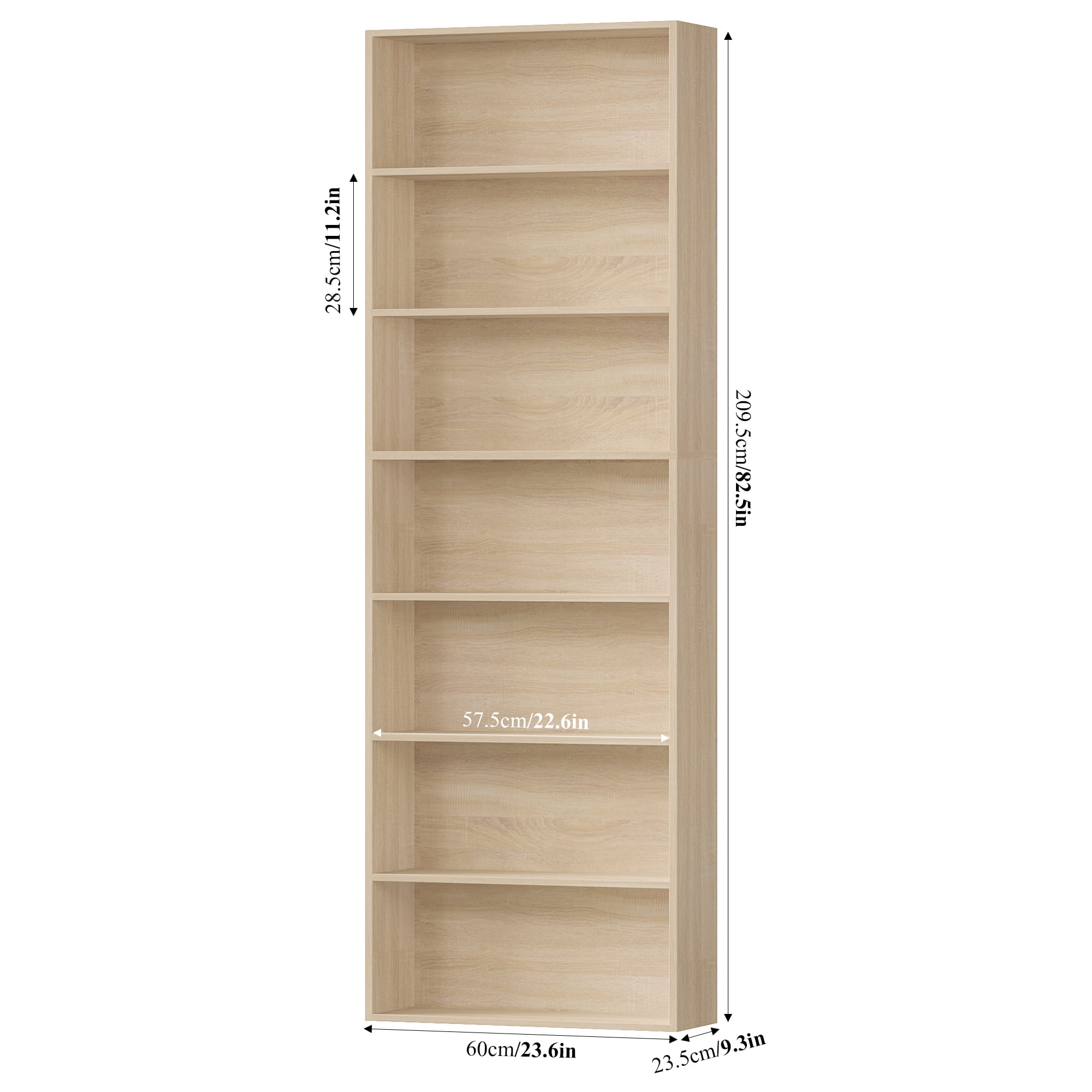 Homfa 82" Tall Bookcases Set of 2, Freestanding Display Storage Shelves, 7-Tier Open Bookshelf for Home Office Living Room Bedroom, Light Oak