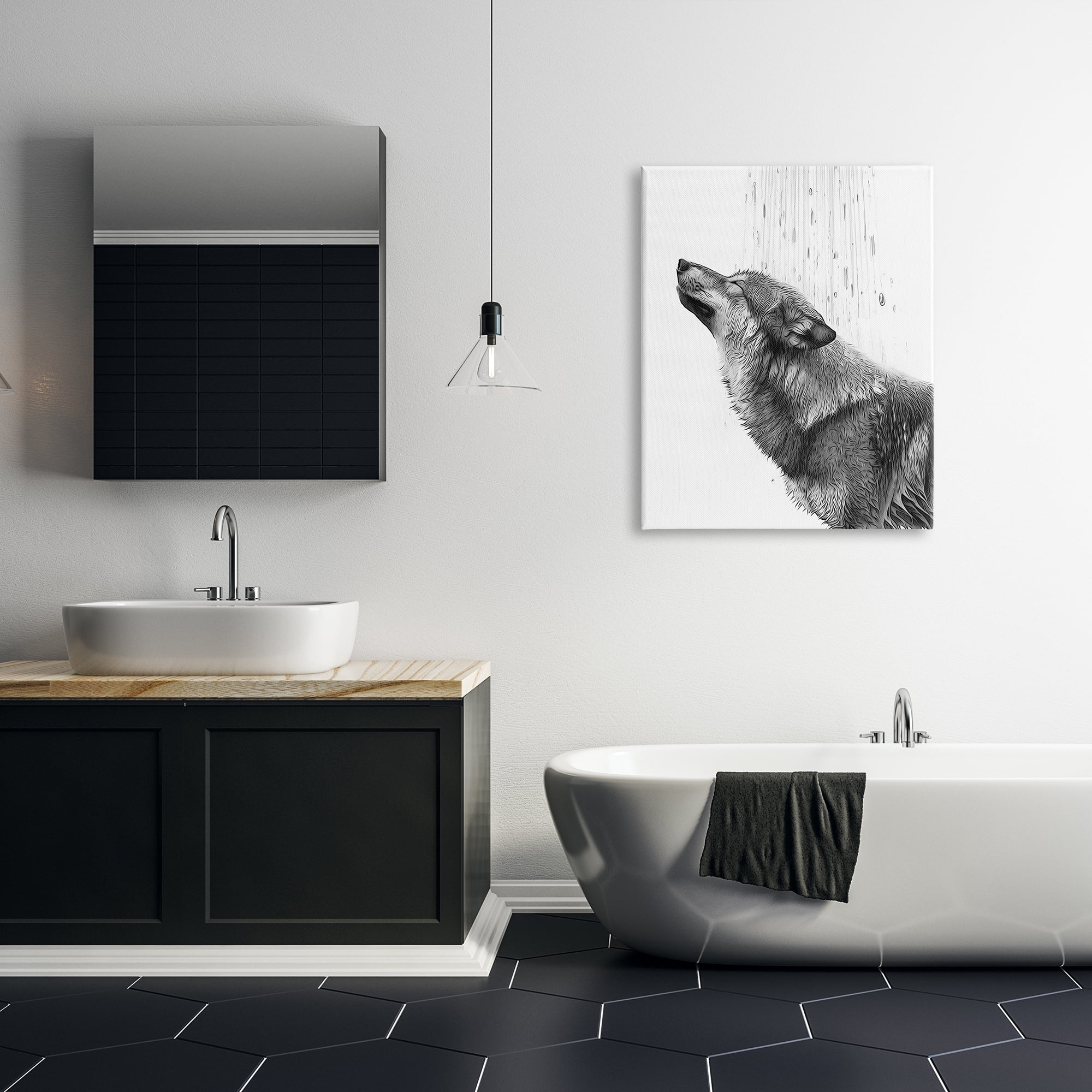 Stupell Industries Wolf in Bathroom Splash Animals & Insects Painting Gallery Wrapped Canvas Art Print Wall Art, 30 x 40
