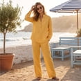 thumbnail image 5 of Stralyhd Womens 2 Piece Set Cotton Linen Lounge Sets 2026 Fall Airport Travel Matching Sets Cozy Teacher Daily outfits with Pockets Gold S, 5 of 7