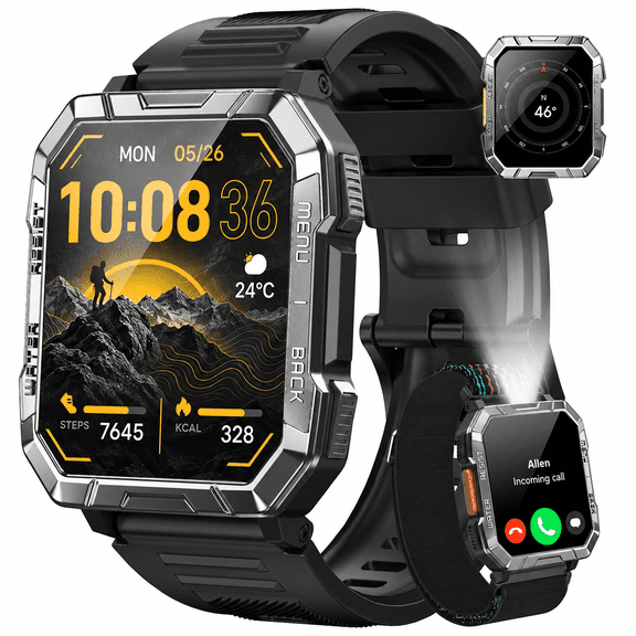 LUOMATE 2.01" Military Smartwatch for Men, 900mAh Fitness Tracker with Answer/Make Calls, 100 Sport Modes, IP68 Waterproof, Pedometer, Compatible with Android & iPhone (Black)