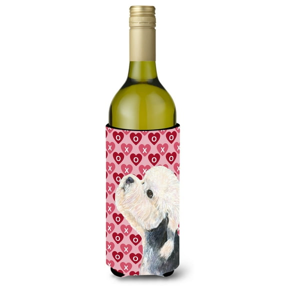 Dandie Dinmont Terrier Hearts Love Valentines Day Wine Bottle Hugger
