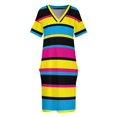 thumbnail image 3 of Vestido holgado con bolsillos, estampado de rayas de colores de proceso (CMYK), cian, magenta, amarillo y negro, para fiesta de graduación, verano 2025., 3 of 6