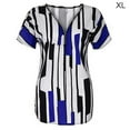 thumbnail image 1 of T-shirt Femme Col en V Rayé Manches Courtes Fermeture Éclair Blouse Ajustée, Bleu, TG, 1 of 5