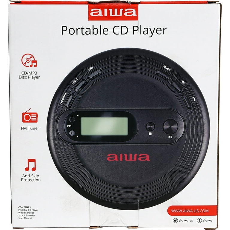 Aiwa Handheld Portable CD/MP3 Player with FM Tuner, Anti-Skip, 3.5