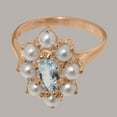 thumbnail image 5 of LBG British Made 10k Rose Gold Natural Aquamarine & Cultured Pearl Womens Statement Ring - 33 size options - Size 10, 5 of 6