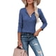 thumbnail image 1 of Blusa clásica azul, diseño de medio botón, elegante y ajustada, blusa de moda para mujer, talla S, cuello en V, manga larga, 1 of 6