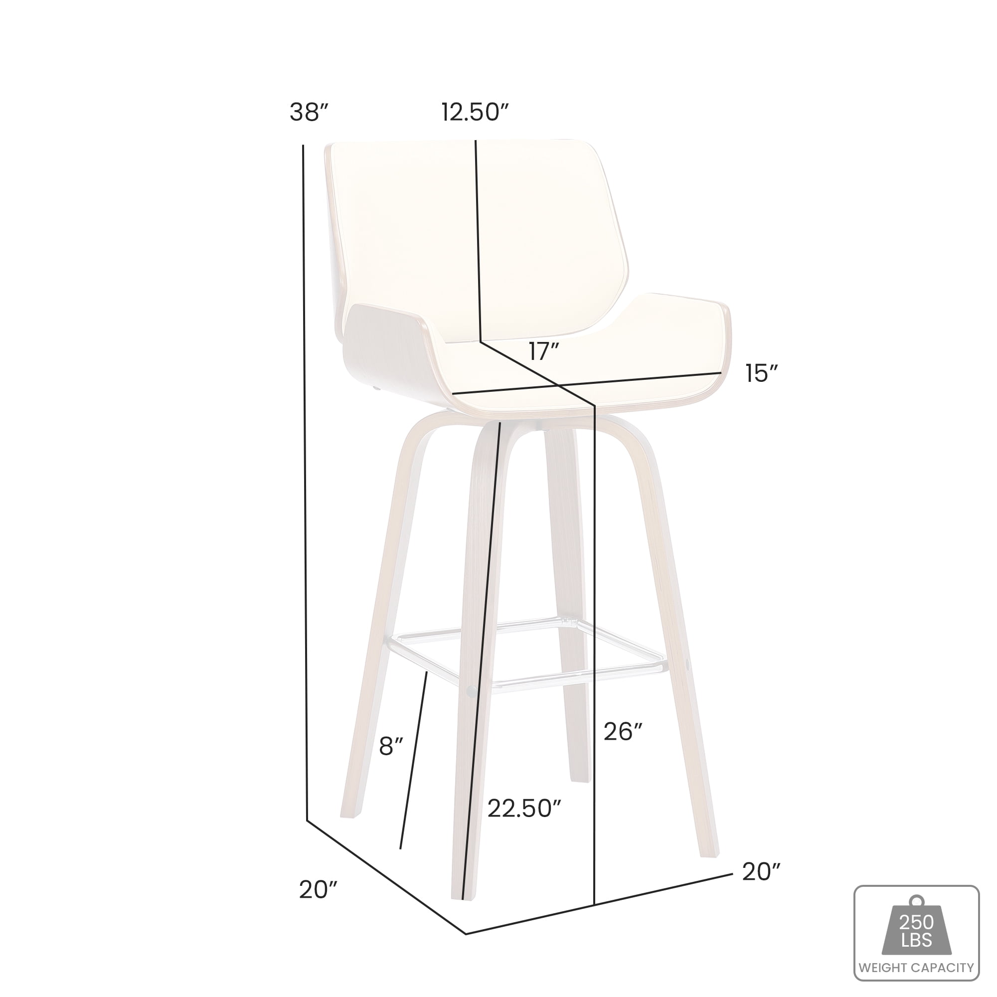 Tyler 26" Counter Height Swivel Brown Faux Leather and Walnut Wood Bar Stool - Set of 3