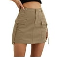 thumbnail image 2 of Ploknplq Cargo Skirt for Women Solid Mini Length with Pocket Mini Skirt Beige XL, 2 of 3