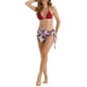 thumbnail image 2 of Conjuntos de bikini de triángulo para mujer de 3 piezas, tanga de corte alto, falda de cobertura con estampado de hojas, trajes de baño, talla X-Small, rojo, 2 of 5