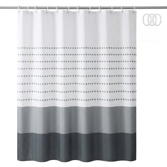71''x71'' Grey Ombre Striped Shower Curtain, Geometric Dot Pattern Fabric Shower Curtain for Bathroom Bathtub Decor
