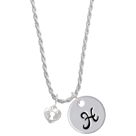 Delight Jewelry Silvertone Mini Heart Lock Silvertone Script Initial Disc - H - Charm Necklace, 20"+3"