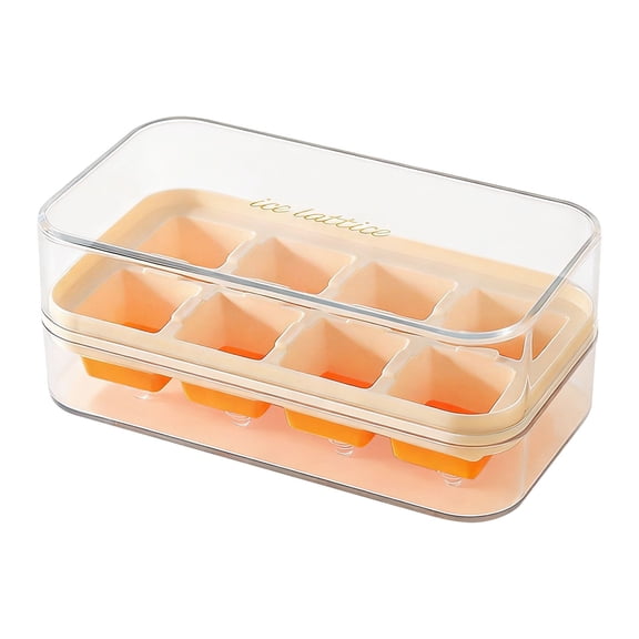 Solivara Silicone Ice Cube Tray With Lid Stackable Easy Release Ice Mold For Freezer Coffee And Kitchen Storage(Orange,5.12*2.76*2.17in)