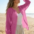 thumbnail image 6 of QASIEATN Women's Summer Solid Color Thin Balloon Sleeve Retro Vacation Style Cotton Linen Sun Shirt Women's Blouse Fall Fashion Outfits, 6 of 9