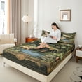 thumbnail image 3 of Manfei Bass Fish 4 Pieces Queen Sheet Sets,Green Brown Ultra Soft Flat Sheet,Fishing Hunting Queen Fitted Sheet,Teenagers Bedroom Decor, 3 of 6