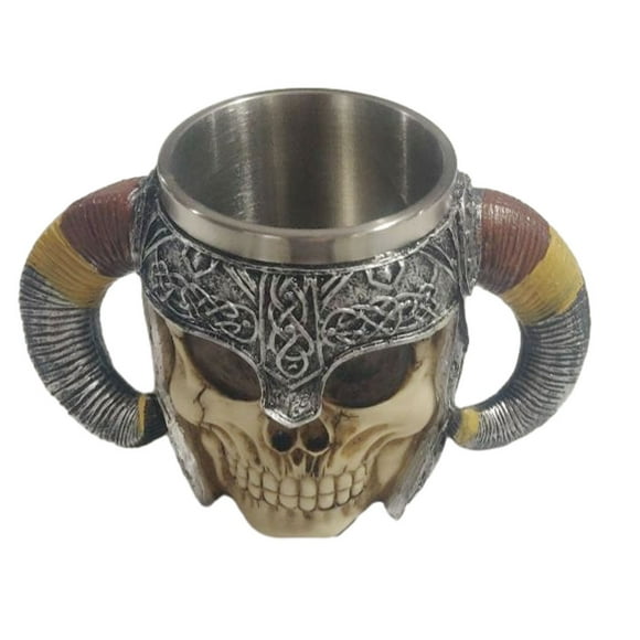 Toystoory Taza de viaje de esqueleto de resina, tazas de cerveza vikingas de acero inoxidable, asas para bebidas, artículos para beber, Tankard Teteras