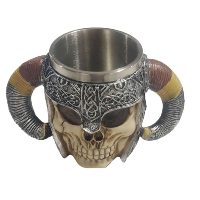 Bearachild Taza de café de esqueleto de resina, tazas de cerveza vikingas Retro de acero inoxidable, tazas góticas, bares, vasos, jarras, Teteras