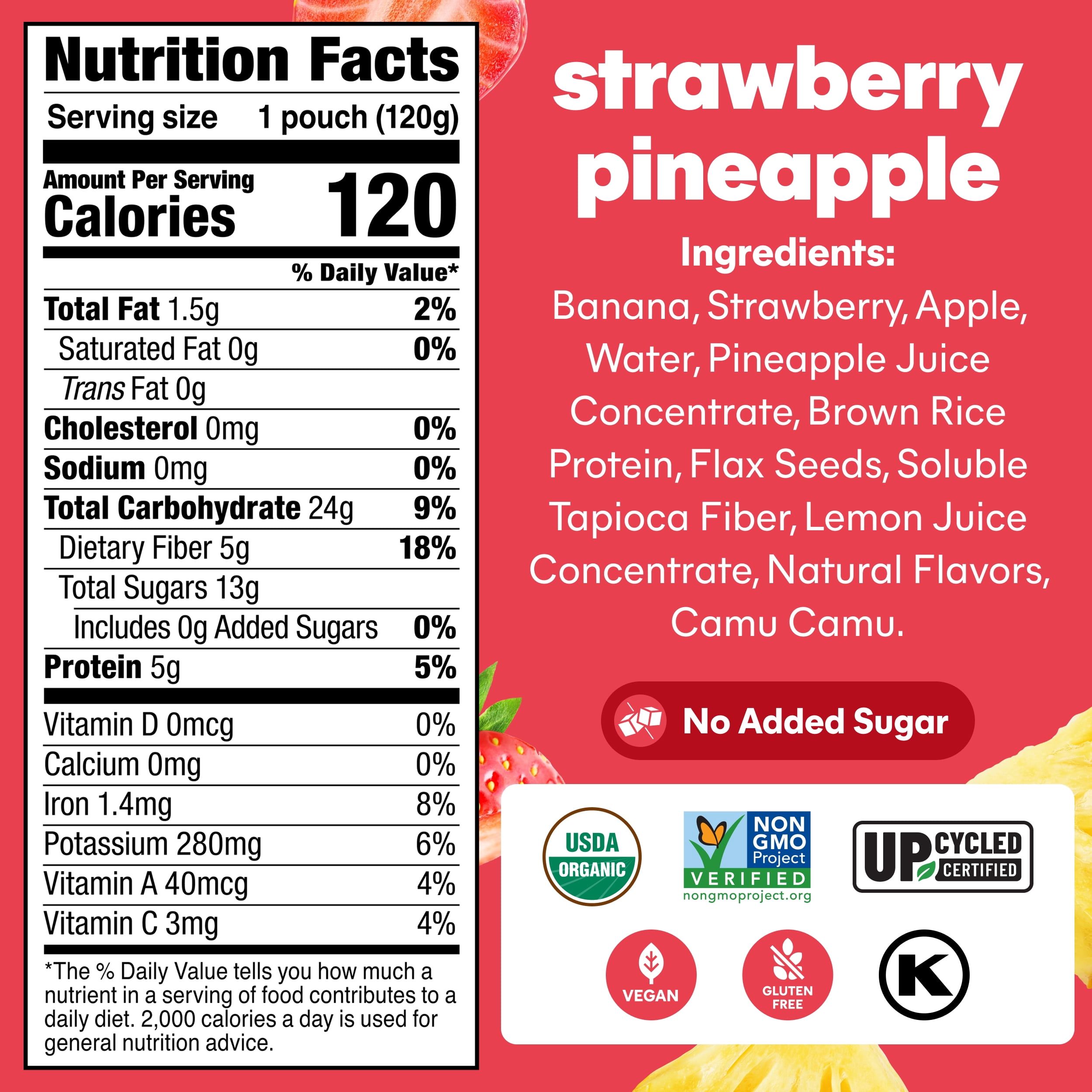 (3 pack) Noka Organic Superfood Smoothie Pouch, Plant Protein, Strawberry Pineapple, 4.22oz, 4 Pack