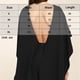 thumbnail image 3 of Vestido de color sólido con falda de cadera y bolso con manga de murciélago y cuello redondo sin espalda （negro）,S, 3 of 6