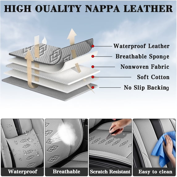 2015 for SUBARU XV CROSSTREK Seat Cover, Leather 5 Piece Full Set With Lumbar Support Non-slip, Gray and Black Car Seat Covers, Protect Car Seats