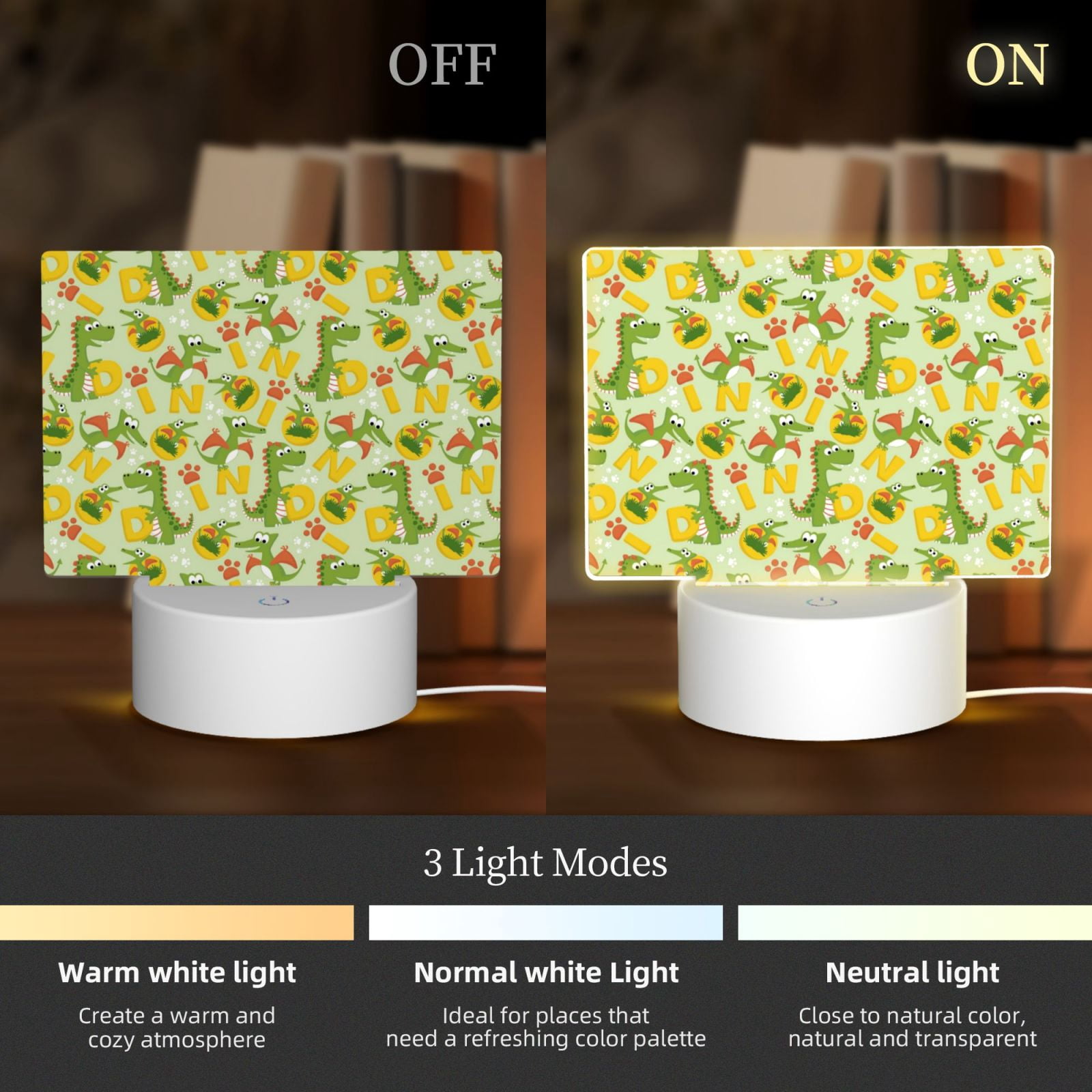 Vsdgher Cartoon Dinosaurs,Cute Dinosaurs Rectangular Acrylic Night Light Acrylic Sleep Night Light Friend Gifts for Birthday Gifts for Women Teens Boys Girls