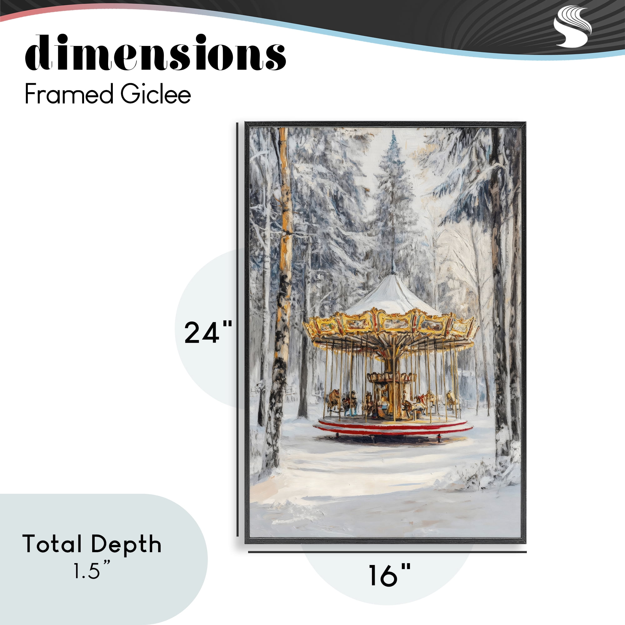 Winter Wonderland Carousel Black Framed Giclee Art, design by Petal Prints Design