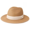 thumbnail image 1 of DRESHOW Sombrero panamá de paja para mujer, sombrero de viaje Fedora para playa, sombrero para el sol, sombrero enrollable de paja de ala ancha UPF 50+, 1 of 1