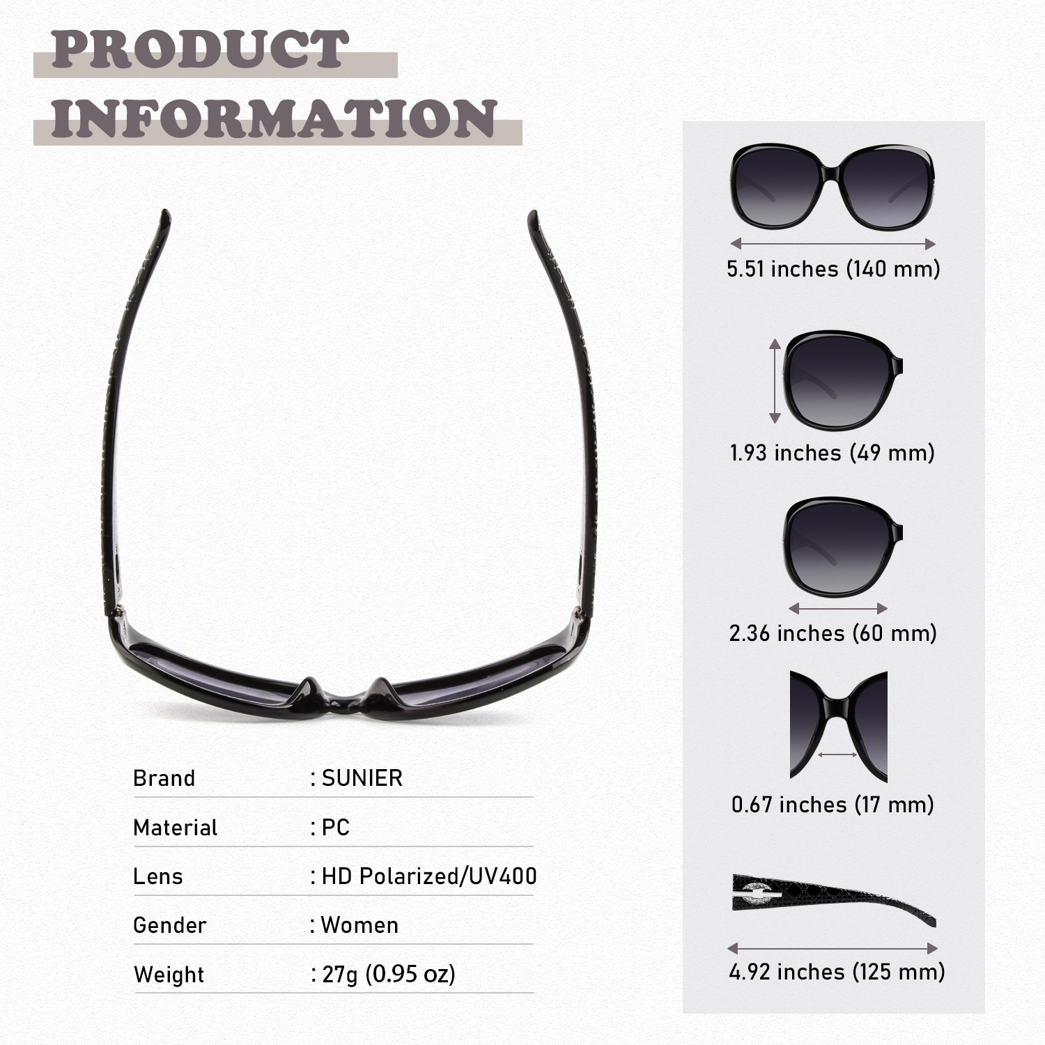 Sunier Women's Oversized Butterfly Sunglasses, Crystal, 2-Pack photo 7