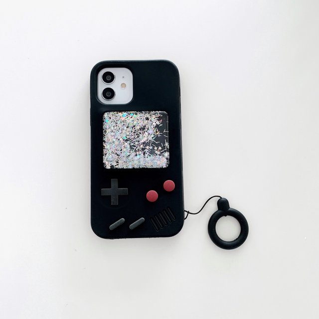 Quicksand Game Case para iPhone 11, iPhone 12 Cute Handheld Game Console Case, 3D Cute Kids Girls Boys Women Game Bling Glitter Funda de goma de silicona suave para iPhone 11 y 12 Series oso de fresa Juguete